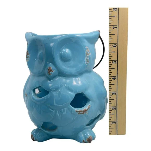 Apropos Home Collection Ceramic Owl Candle Holder/ Lantern Blue 7" - Picture 11 of 12